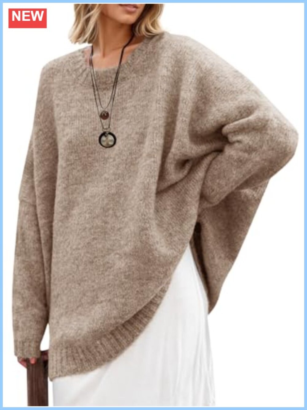 Oversized Tunic Sweater Chunky Knit Slouchy Pullover Drop Shoulder